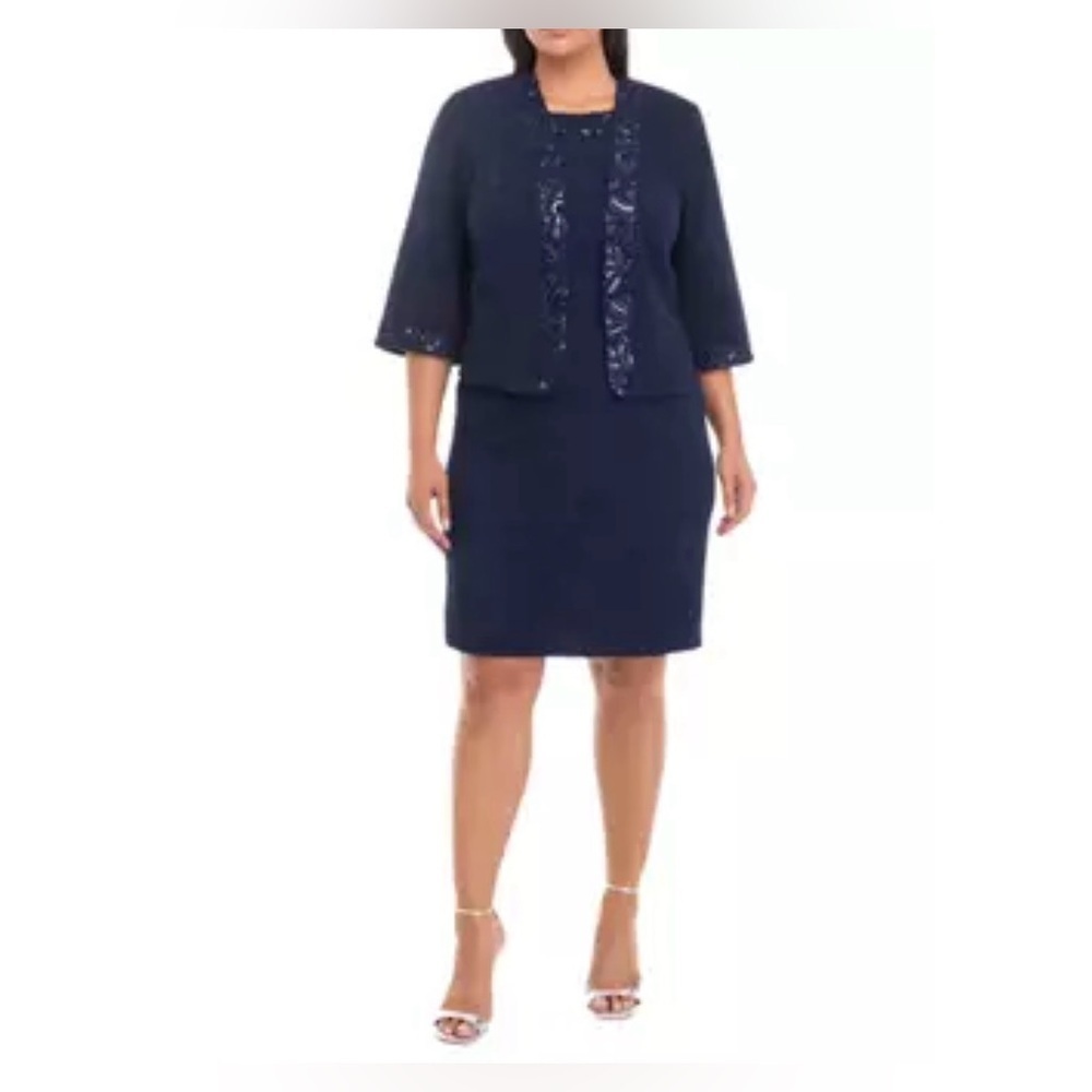 Plus Size Crinkle Knit and Embellished Jacket Dress Size 18W
